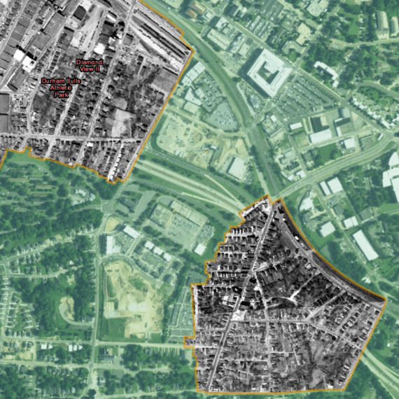 Map showing 1955 aerial photographs of Hayti neighborhood of Durham, North Carolina