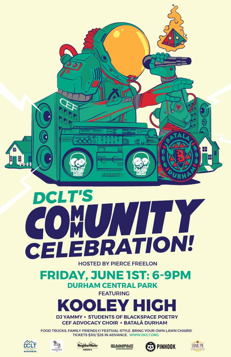 Flyer for DCLT Community Celebration, June 1 6-9 PM Durham Central Park