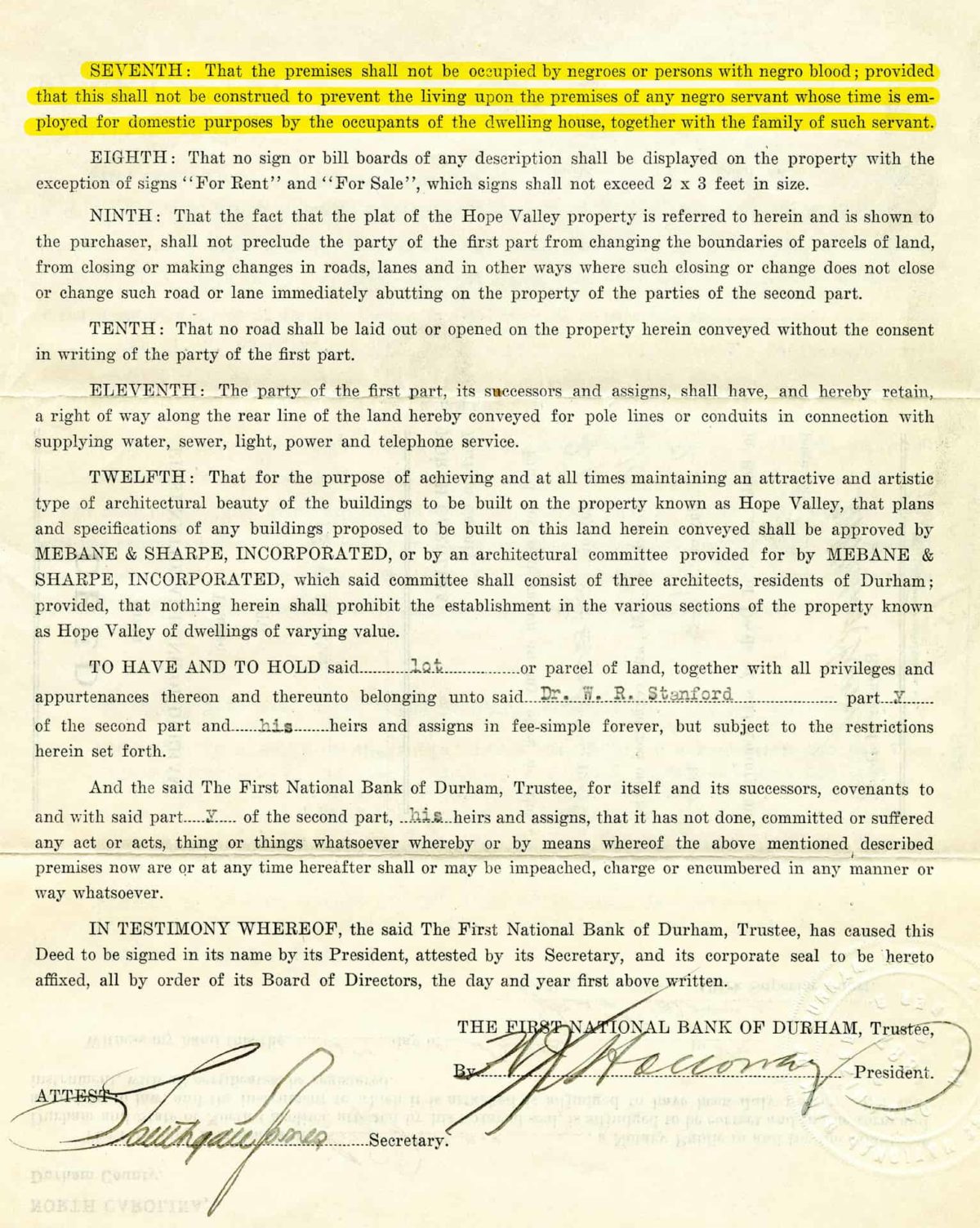 Deed Restrictions and Zoning Building for Segregation Bull City 150